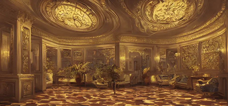 Image similar to vaporwave ombre detailed vast and ornate luxury hotel lobby. underwater themed. highly detailed, digital painting, artstation, concept art, smooth, sharp focus, illustration, ed hopper, chris moore. artgerm, tomasz alen kopera, peter mohrbacher, donato giancola, joseph christian leyendecker, wlop, boris vallejo