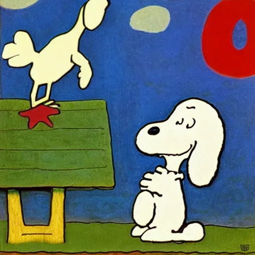 Prompt: snoopy and woodstock by dora carrington