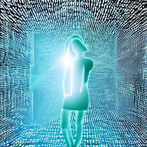 Image similar to abstract glowing mesh particles in the silhouette of a woman