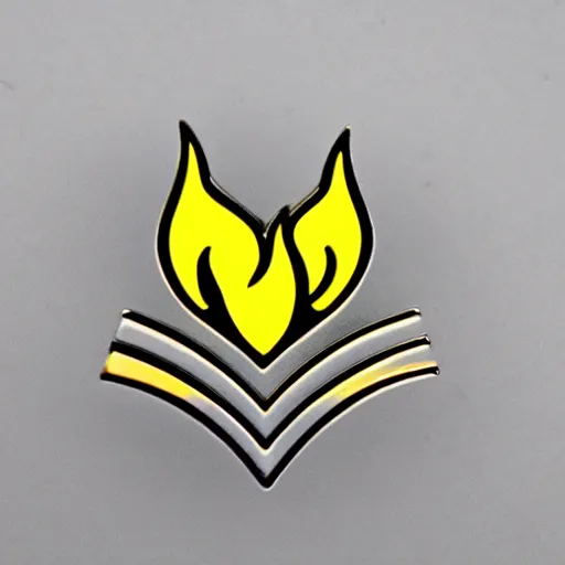 Image similar to a diamond enamel pin depicting a minimalistic clean fire flames warning label, smooth curves