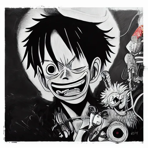 Prompt: monkey d. luffy, an ultrafine detailed painting by james jean, behance contest winner, vanitas, angular, altermodern