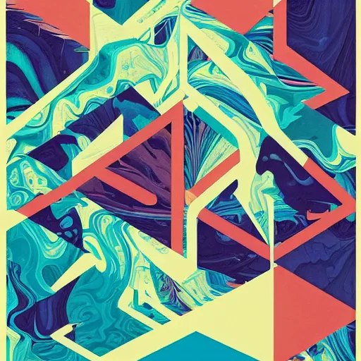 Image similar to poster art for berner, runtz, miami, graffiti, geometric 3 d shapes, tones of blue and green, marbling, marijuana, smoke : 5 by sachin teng x supreme x cookies, trending on artstation : 5