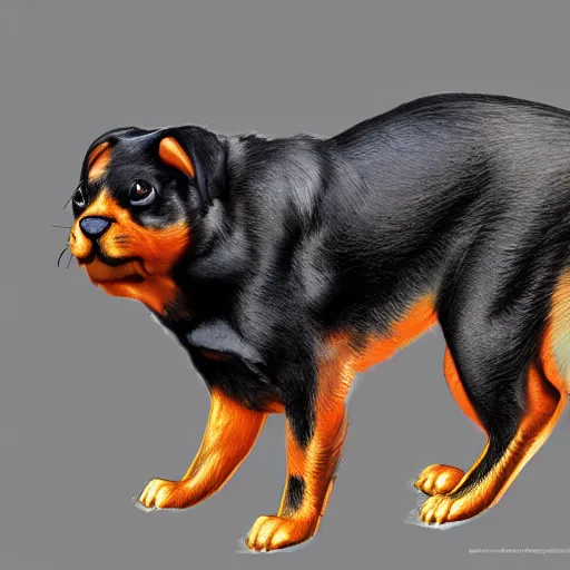 Image similar to Rottweiler rabbit hybrid, trending on artstation concept