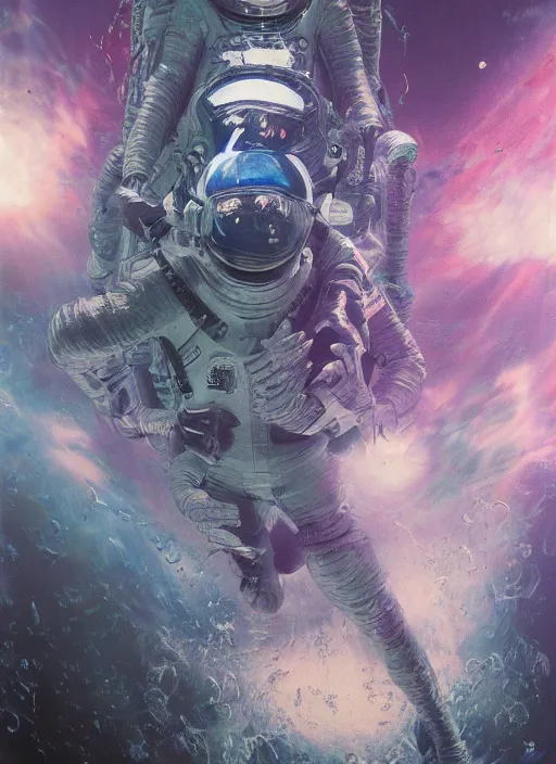 Image similar to astronaut in dark void underwater - complex and hyperdetailed technical suit design. reflection and dispersion materials. rays and dispersion of light. volumetric light. f / 3 2. noise film photo. flash photography. ultra realistic, 5 0 mm. poster by wayne barlowe, hajime sorayama aaron horkey, craig mullins