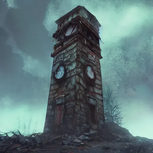 Image similar to an abandoned old rusty clocktower in a dark enormous cave dream photography, painting, perfectly balanced light, digital art, unreal engine, trending on artstation,