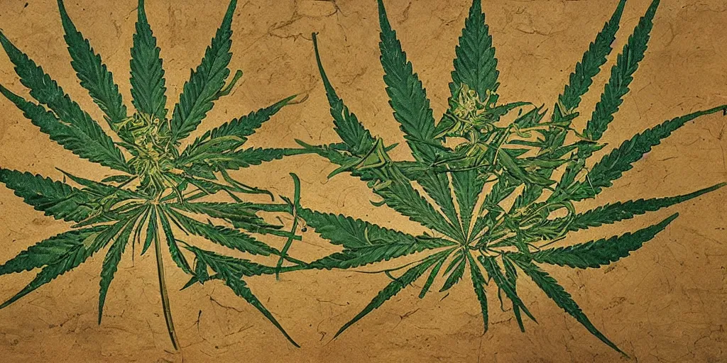 Image similar to Cannabis, ancient painting style