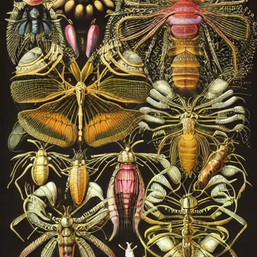 Image similar to strange alien insects, by ernst haeckel and by walton ford