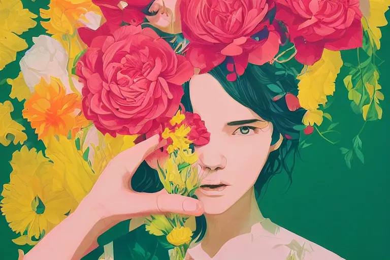 Image similar to flower art by Sachin Teng, beautiful lush colors