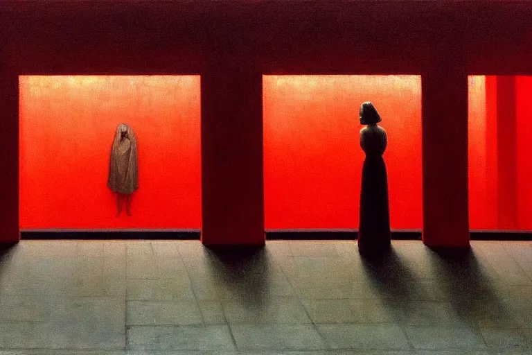 Image similar to only with red, crowd delirious at the sight of a painting, in a city square, in the style of beksinski, parts by edward hopper, parts by rodcenko, parts by yue minjun, intricate and epic composition, red by caravaggio, insanely quality, highly detailed, masterpiece, red light, artstation, 4 k