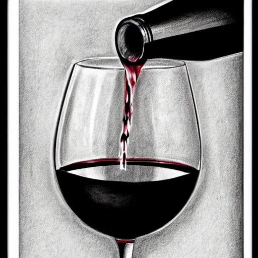 Prompt: wine becomes water, pencil sketch, black and white