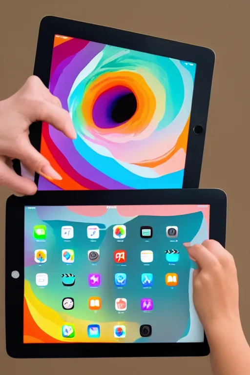 Image similar to an iPad with colors coming out of the screen