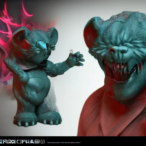 Image similar to carebear demon. eldenring boss, zbrush, arnold render, unrealengine 5, dark souls, horror, extremely detailed