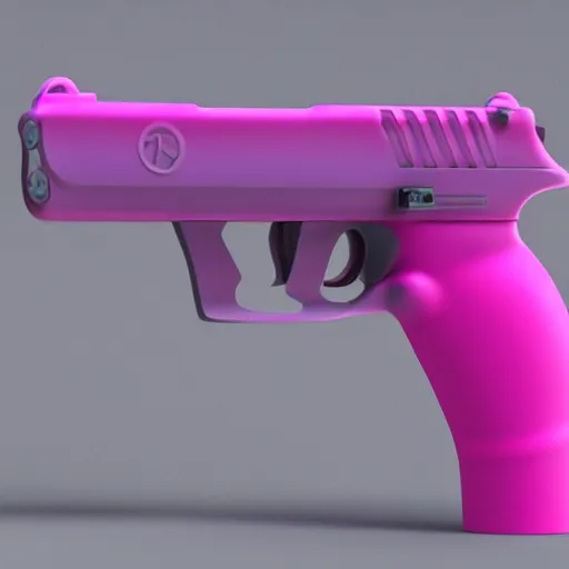 Image similar to pink coloured, majors thermodynamic pistol from ghost in the shell, cute, weapon, gun, 3 d filament print, octane render, high definition