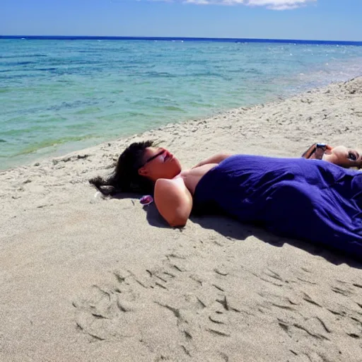 Prompt: taking a nap on the beach