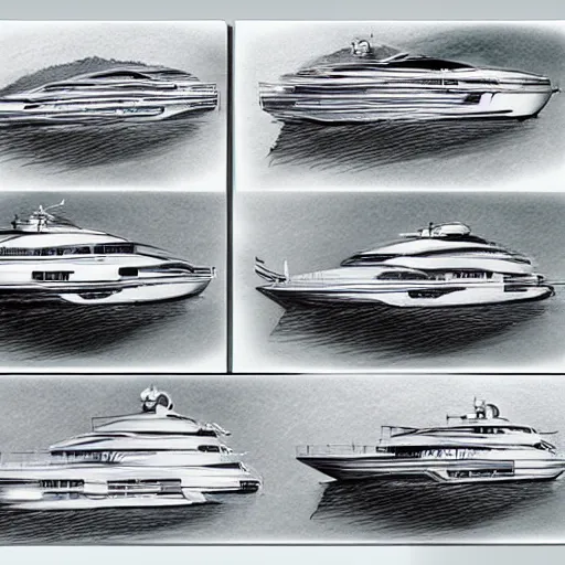 Image similar to sketches of super yacht, technical, detailed