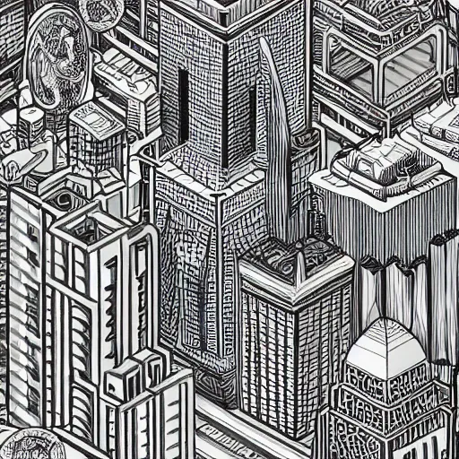 Image similar to an isometric cityscape illustration hand drawn sketch on artstation 4 k intricate extremely detailed digital art by alex grey infinite wisdom sacred geometry