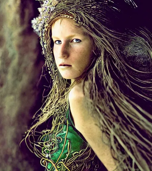 Image similar to portrait_photo_of_a_stunningly beautiful celtic maiden, hyper detailed by Annie Leibovitz, Steve McCurry, David Lazar, Jimmy Nelsson, professional photography