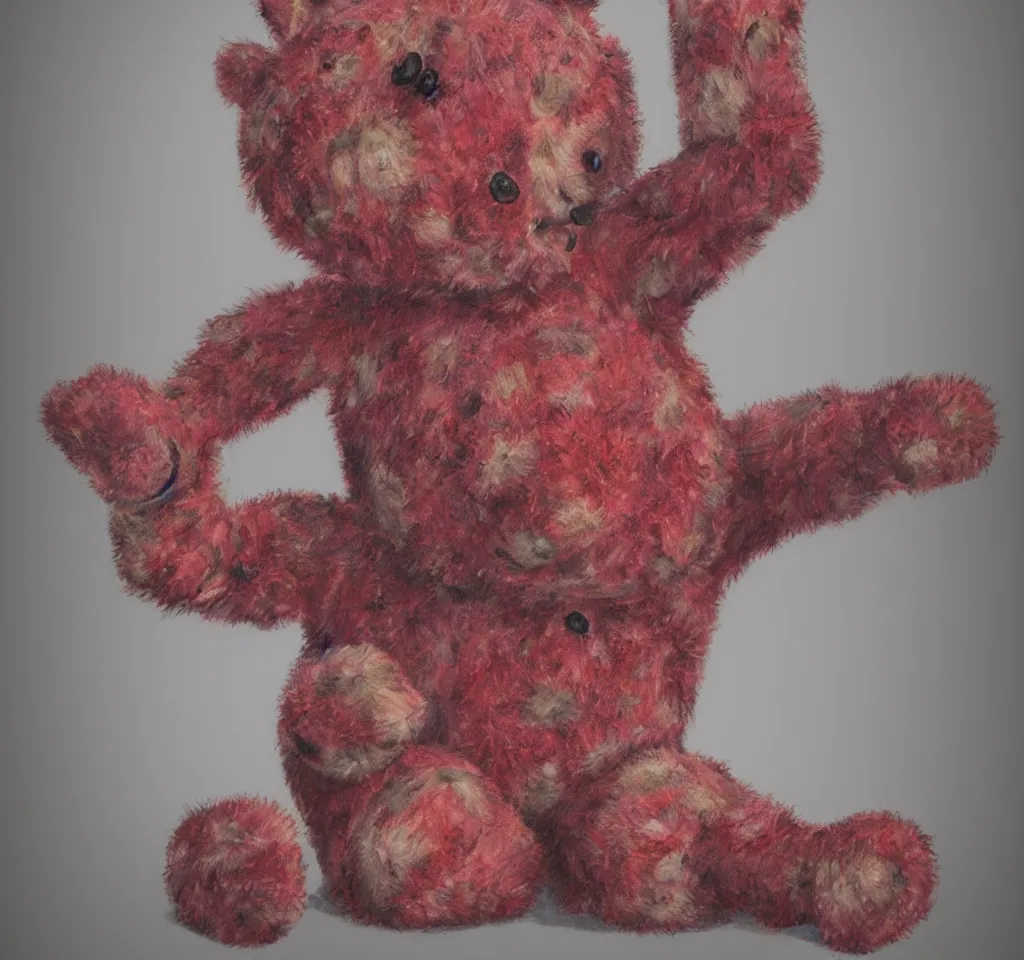 Image similar to digital art hyper realism body horror studio lighting strawberry teddy bear