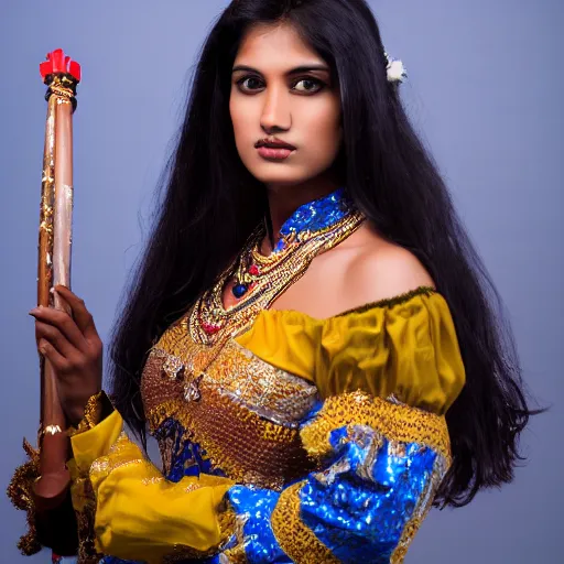 Image similar to Studio Photo of a beautiful female Indian model in a Mariachi costume, 4k resolution, 88mm lens, 8k