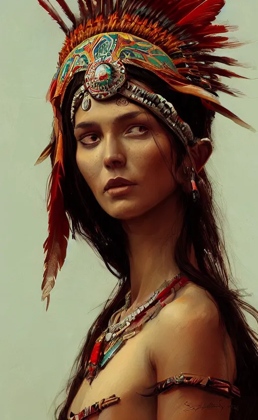 Image similar to gorgeous redskin woman wearing headdress, intricate, elegant, highly detailed, artstation, concept art, smooth, sharp focus, illustration, art by stefan kostic and greg rutkowski