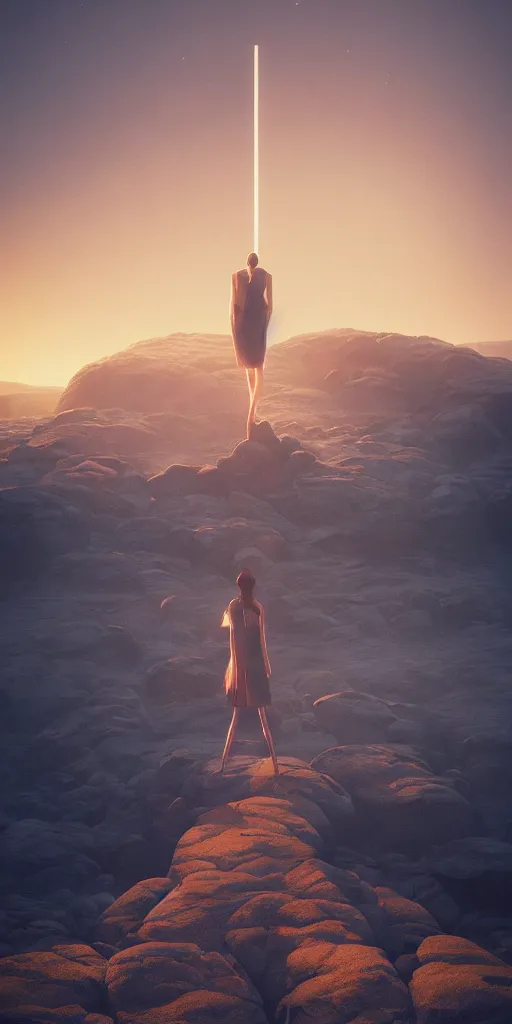 Image similar to symmetry!! she became nothing but a faint memory in his mind, surreal landscape, golden hour, very detailed, perfect composition, perfect lighting, 4 k, trending on artstation, greg rutkowski, derek zabrocki, artgerm, realistic, octane render, 3 d, blender, unreal engine