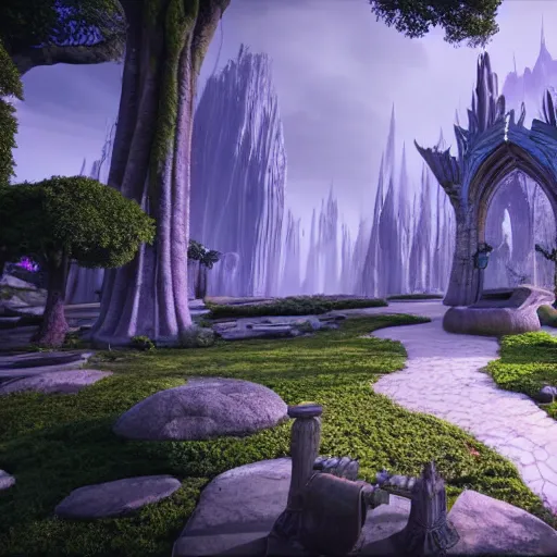 Image similar to inside an ethereal magical elven city, 4k, HDR, award-winning, unreal engine 5