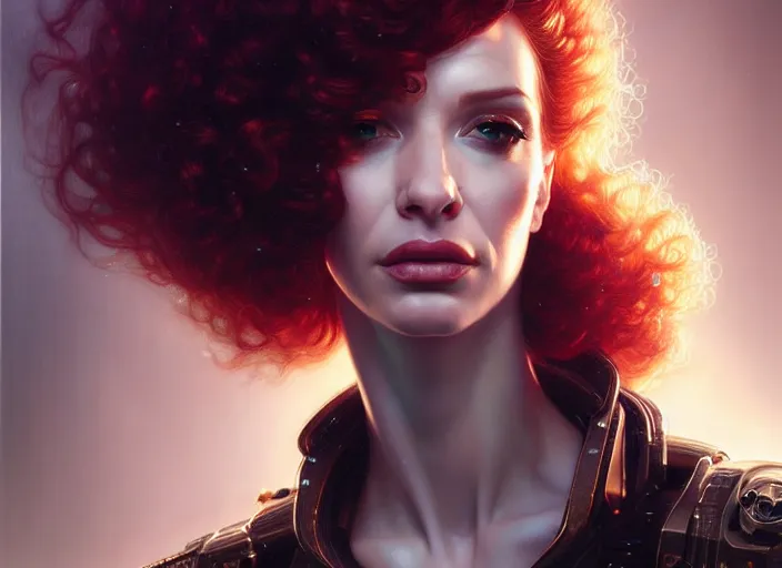 Prompt: portrait shot of a christina hendricks in cyberpunk 2 0 7 7, intricate, elegant, highly detailed, centered, digital painting, artstation, concept art, smooth, sharp focus, illustration, artgerm, tomasz alen kopera, peter mohrbacher, donato giancola, joseph christian leyendecker, wlop, boris vallejo