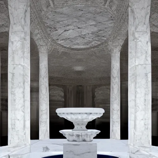 Image similar to a liminal space of infinite white marble fountains tessellating with nothing living