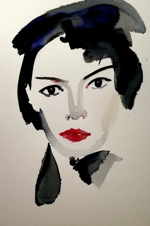 Image similar to beautiful face woman, grey, colorless and silent, watercolor portrait by David downton