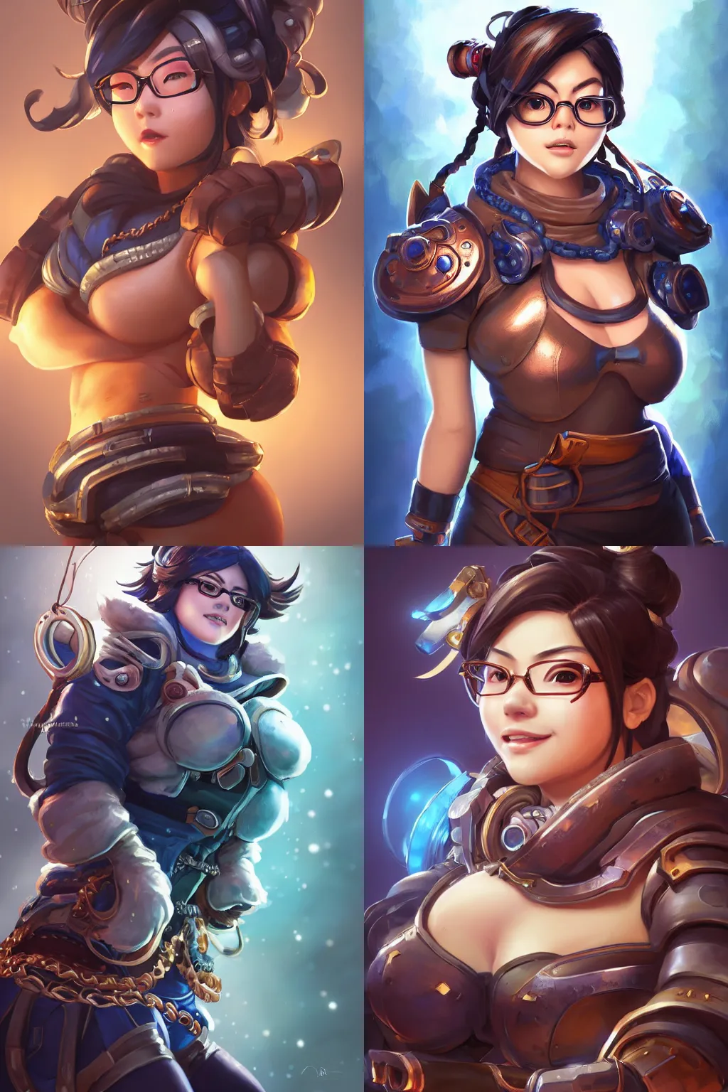 Prompt: a highly detailed beautiful portrait of mei from overwatch wearing a copper chainmail, with a bold expression, highly detailed, 2d game fanart behance hd by Jesper Ejsing, by RHADS, Makoto Shinkaih and Lois van baarle, ilya kuvshinov, rossdraws global illumination, cinematic , hyper-reslistic, depth of field, coherent, high definition, 8k resolution octane renderer, artstation