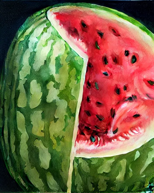 Prompt: a watermelon womb, baby in a transparent womb made of watermelon, gestation inside a watermelon, transparent, highly detailed, digital painting, artstation, concept art, smooth, sharp focus, illustration, art by artgerm and greg rutkowski and alphonse mucha