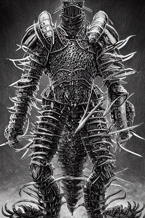 Prompt: human warrior, lobster themed armour, crab pinchers, symmetrical, highly detailed, digital art, needles, sharp focus, trending on art station, kentaro miura manga art style