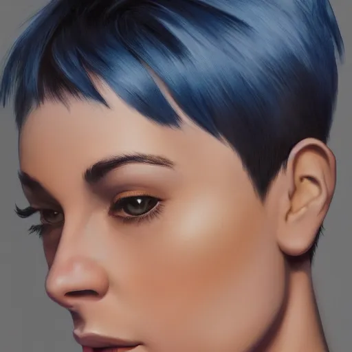 Image similar to intricate portrait, pure skin, short blue hair