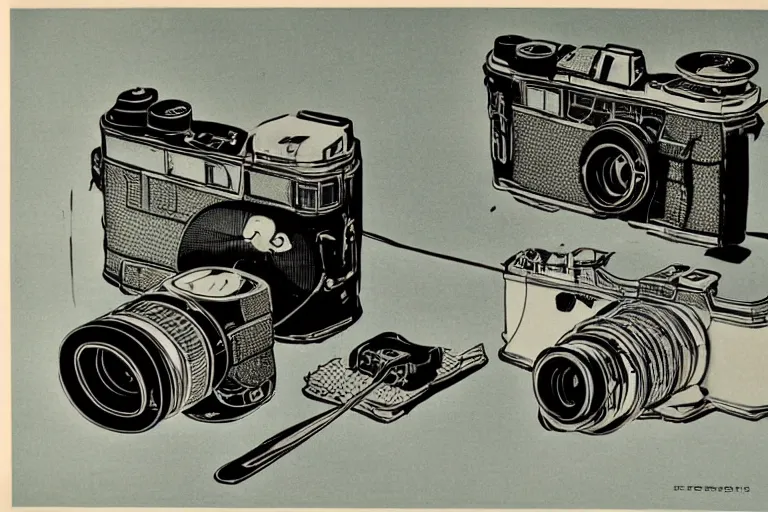 Prompt: camera advertisment, still life, 1 9 7 0 s japan shouwa advertisement, print, nostalgic