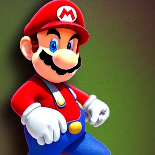 Image similar to mario with a broken neck, broken fingers, and crushed feet