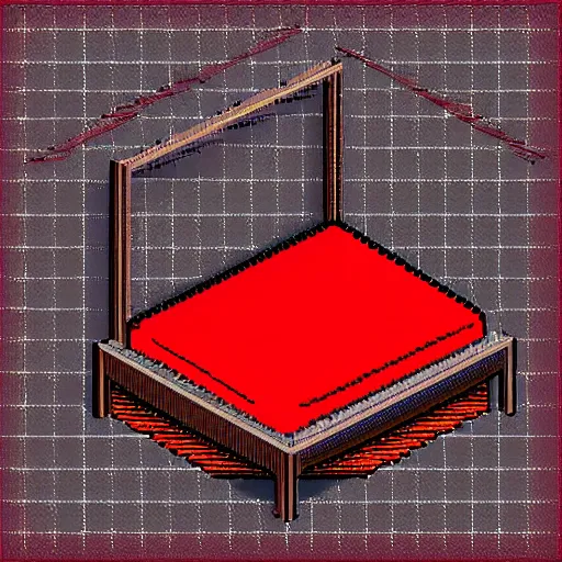 Image similar to a paper model of a bed with a red blanket, pixel art by xul solar, polycount contest winner, pixel art, flat shading, # pixelart, ambient occlusion