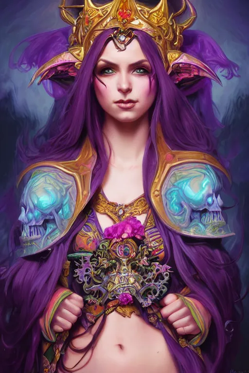 Image similar to a full body portrait of the lisa frank world of warcraft character art, gothic, highly detailed, digital painting, crown of skulls, artstation, smooth, sharp focus, illustration, art by artgerm and greg rutkowski and alphonse mucha and william - adolphe bouguereau