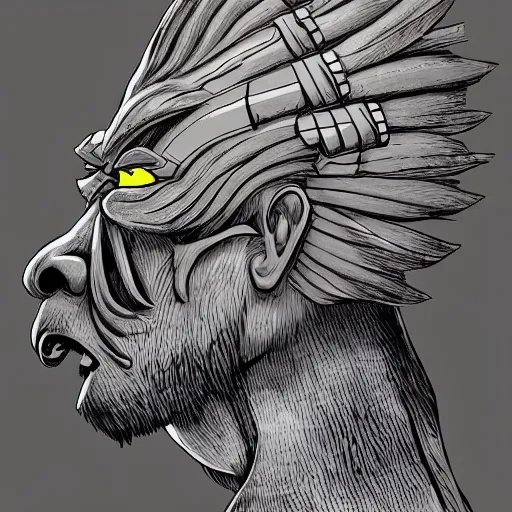 Prompt: a profile picture of powerful japanese samurai monster, detailed face, portrait, face symmetry, character concept portrait by moebius and laurie greasley, profile picture, 8 k, cinematic color grading