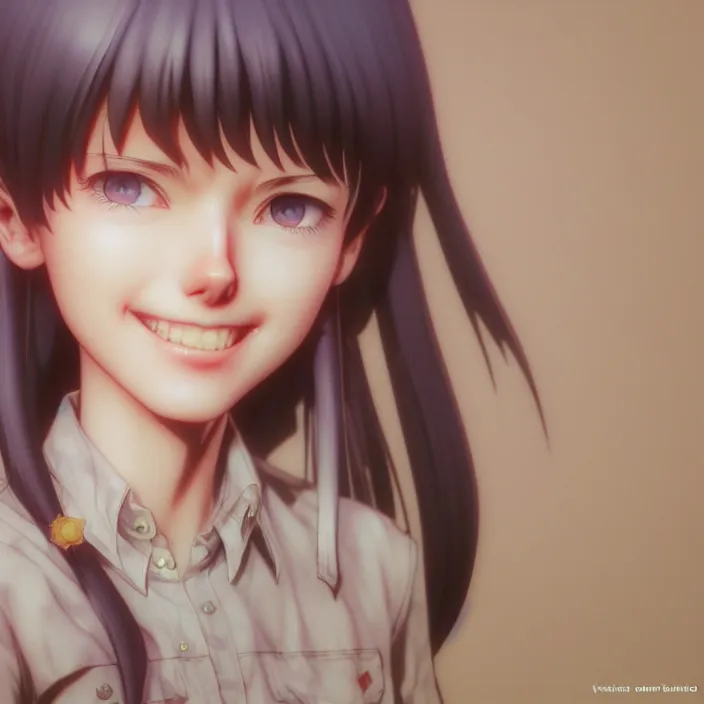 Image similar to portrait of the shy farm girl smiling, by katsuhiro otomo, yoshitaka amano, nico tanigawa, and artgerm rendered with 3 d effect.