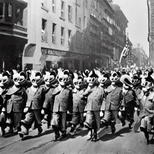 Image similar to historic colorized photograph of donald duck at a nazi parade in 1 9 3 6