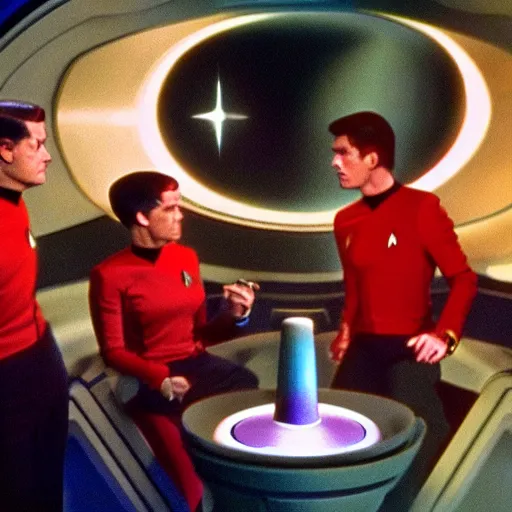 Image similar to Star Trek Engeneers smoking bongs by the warp core reactor, tv still, 4k,