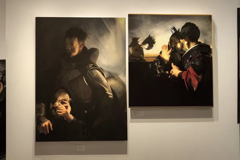 Prompt: a portrait of midjourney by stablediffusion, masterpiece, dramatic lighting, painting by caravaggio and ruan jia and daytoner