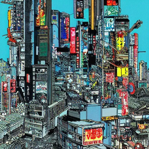 Image similar to Maximalism illustration of Cyberpunk Tokyo by Otomo Katsuhiro