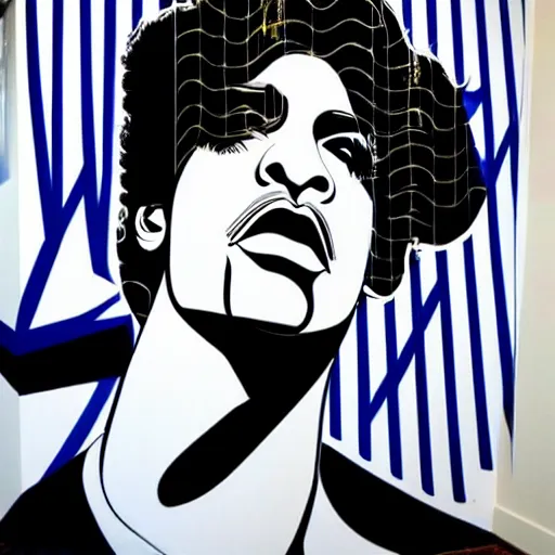 Prompt: Wall mural portrait of Prince, urban art, pop art, artgerm, by Roy Lichtenstein