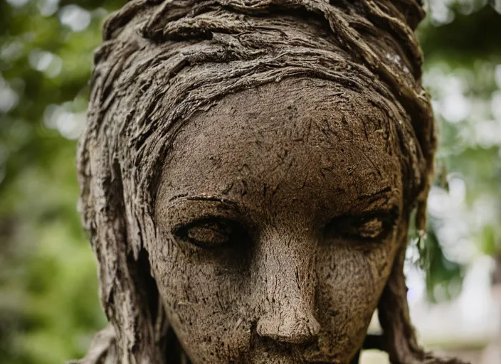 Prompt: dslr esculpture made from roots interwovem in the shape of a woman, 8 5 mm f 1. 8