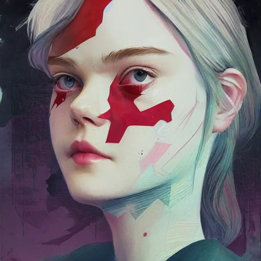 Image similar to Elle Fanning in Phantom Pain picture by Sachin Teng, asymmetrical, dark vibes, Realistic Painting , Organic painting, Matte Painting, geometric shapes, hard edges, graffiti, street art:2 by Sachin Teng:4