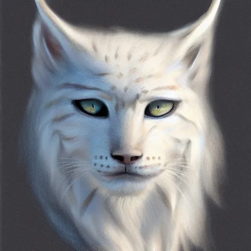 Image similar to sketch of white anthropomorphic lynx cat, portrait by Les Edwards, furry fantasy art, 4k, trending on artstation
