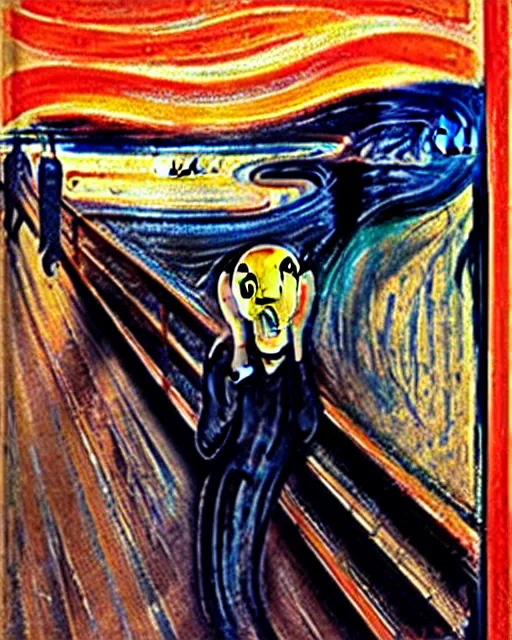 Prompt: the scream, fox, red fox, by edvard munch, fox, the scream