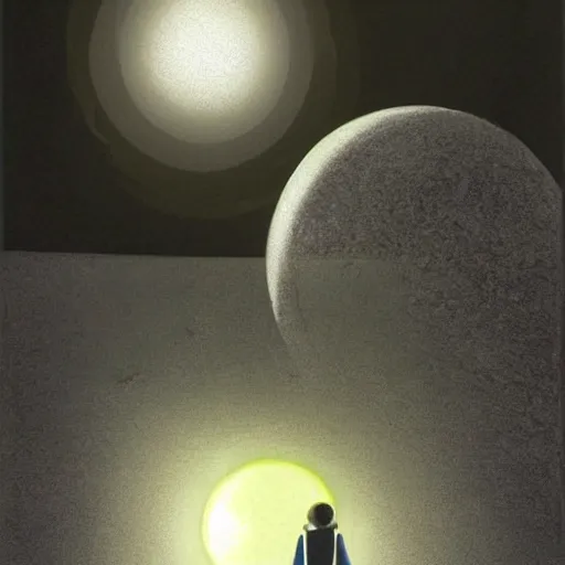 Image similar to Drawing. A beatiful illustration of a planet with two moons in the background. In the foreground, there is a woman wearing a spacesuit and holding a phaser. She is standing on a rocky surface, and there is a ship in the distance. pencil sketch by Steve Argyle, by Mark Ryden composed, lines