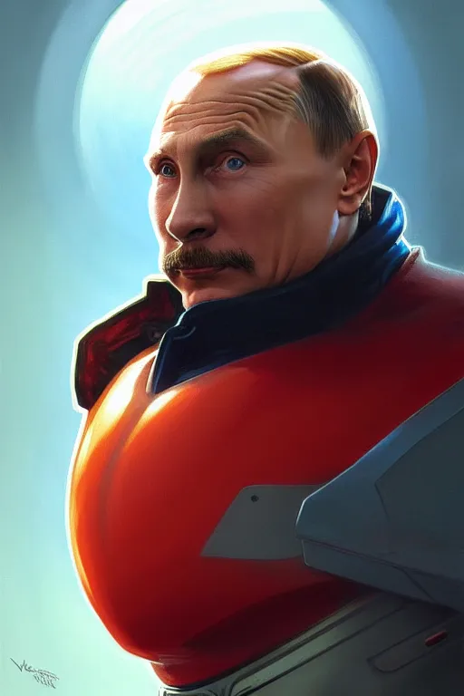 Image similar to vladimir putin as a robotnik, realistic portrait, symmetrical, highly detailed, digital painting, artstation, concept art, smooth, sharp focus, illustration, cinematic lighting, art by artgerm and greg rutkowski and alphonse mucha